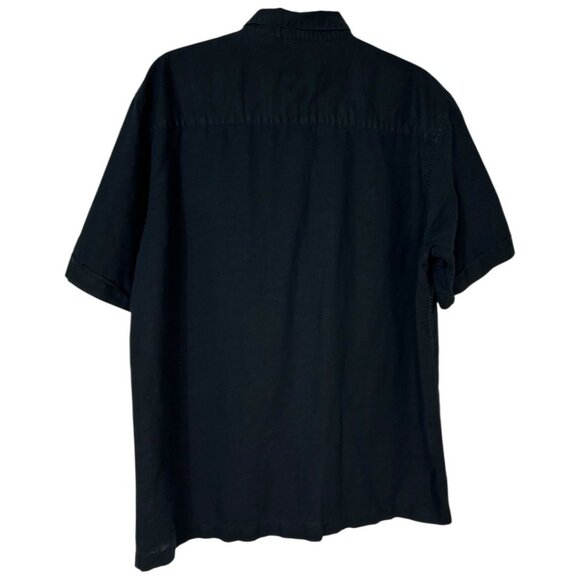 2 Cafe Luna 60% Linen 40% Cotton Button-Up Shirts Black & Tan Size Medium - Picture 5 of 6